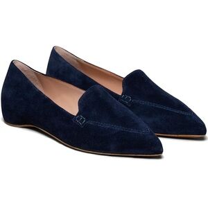 LEHOOR Women Casual Pointed Toe Navy Suede Loafers Size: 8
